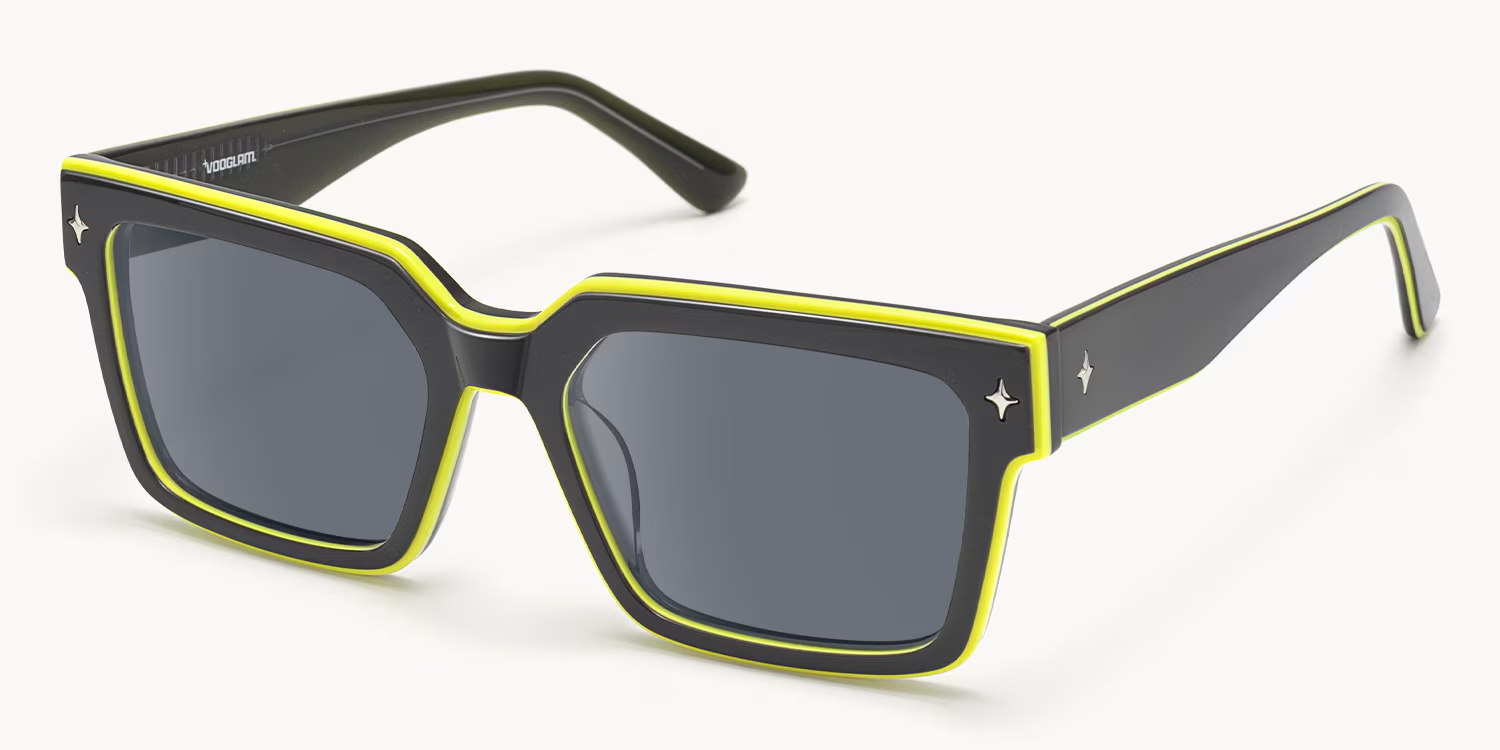 vooglam square festival sunglasses - neon accent prescription eyewear for music festival prescription wearer