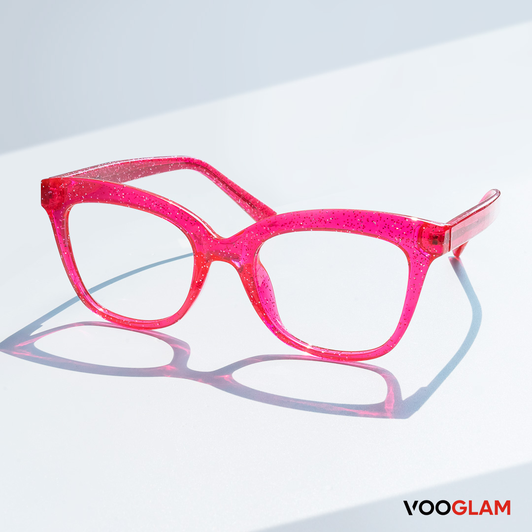Pink glitter crystal frame glasses for women