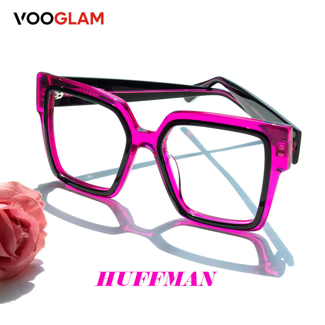 Women pink frame glasses black outline - Huffman