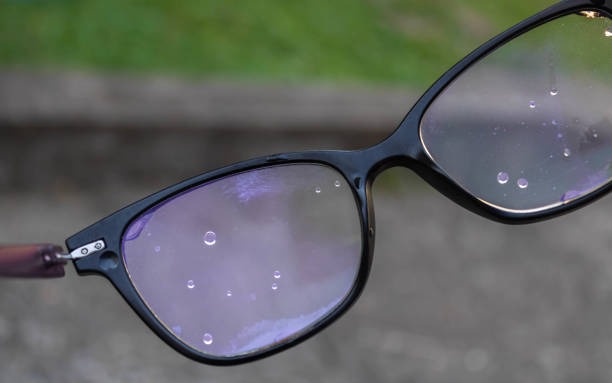 Some water stains on the eyeglasses