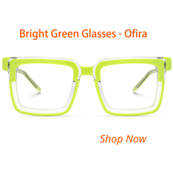 A pair of bright green square-shaped glasses