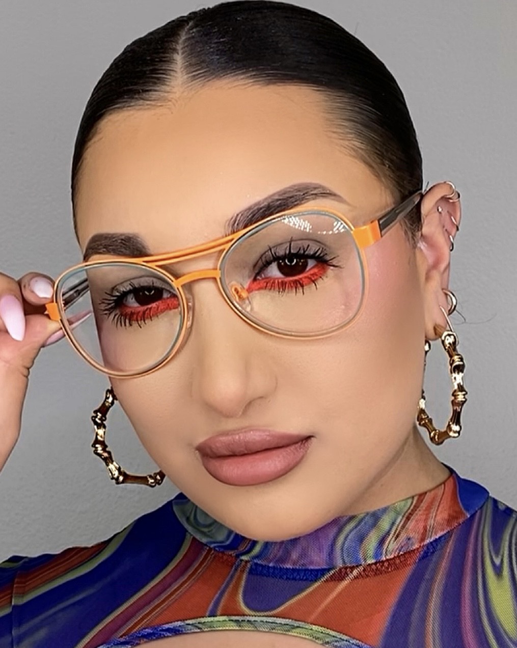Orange color rounded border aviator frame glasses