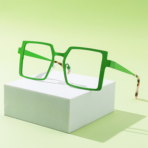 A pair of emerald green square-shaped glasses